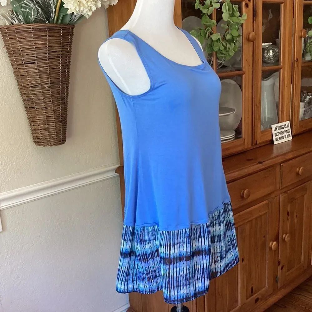 LOGO by LoriGoldstein Long Line Blue Rayon With Chiffon Hem Size Medium